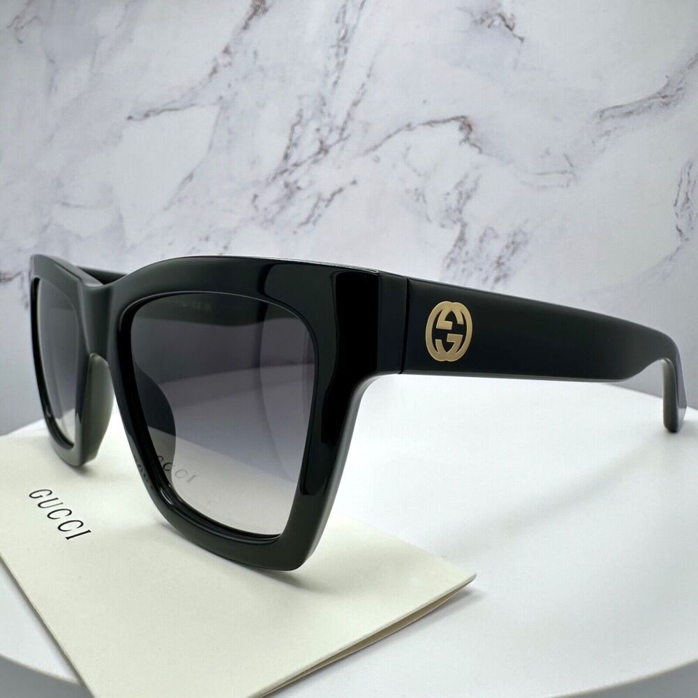 New GUCCI Sunglasses Black Gold Interlocking GG Logo 54-19-140 mm - Picture 5 of 16